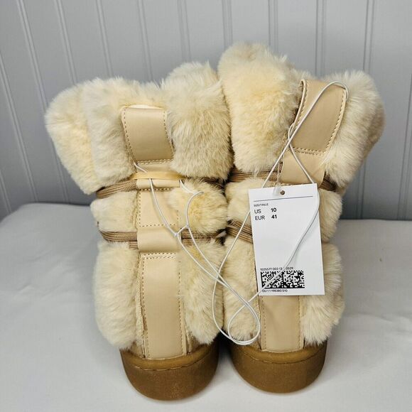 RARE H&M Faux fur Icon Snow Boots Sz 10 Lace Up Soft Biege Boho Soft Fluffy - Picture 5 of 10